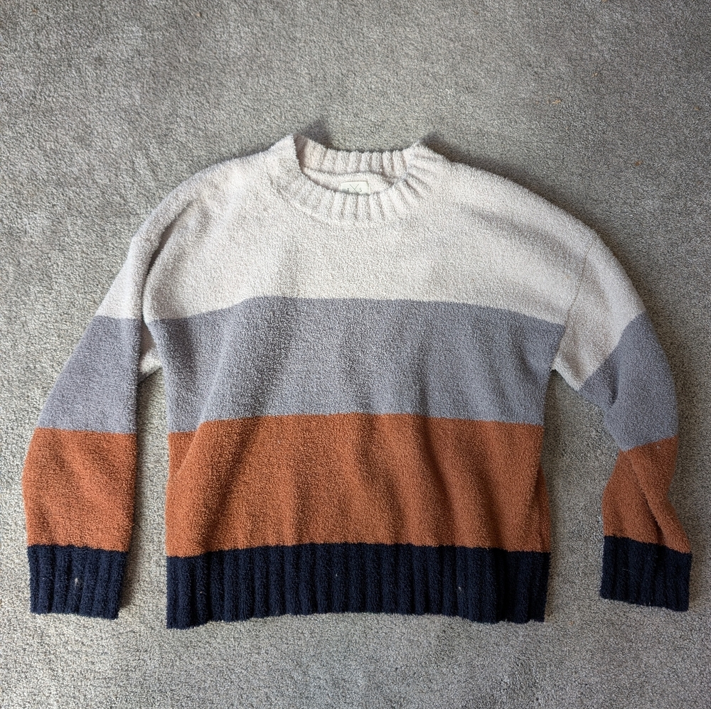 Colorblock Sweater - Cream, Gray, and Brown